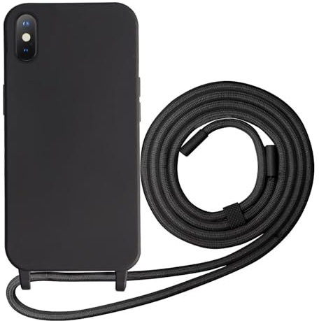 Beajew Silikon Handyhülle für iPhone XS Max Hülle mit Band, Silikon Necklace Handyhülle mit Abnehmbar Kordel zum Umhängen Stossfest Bumper Handy Schutzhülle, Schwarz