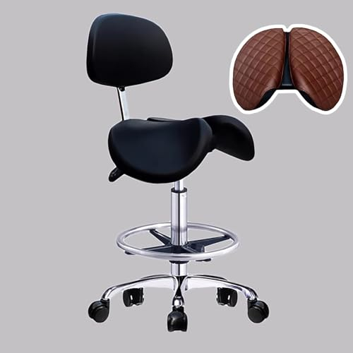 TUJOBA Sattelhocker PU Leder Ergonomischer Haltungsstuhl, Schwarz Stehanbieter Stuhl mit Rückenlehne und Kissenpad, Rollstuhl für Massage/Zahnarztklinik (Size : 52-70cm (20.5-27.6in))