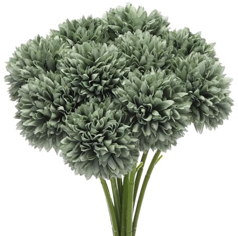 QUARKZMAN Artificiales Flores Cabezas, Seda Crisantemo Bola Hortensia Verde Falso Flores para Bricolaje Artesanía Boda y Fiesta Decoración Paquete de 10