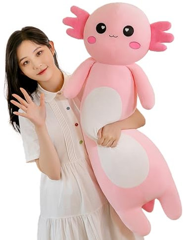 Aiuidun Plüschtier Axolotl Kuscheltier Stofftier Axolotl Plüsch Umarmung Kissen,Weicher Salamander Langes Wurfkissen Spielzeug,Schmusetier Geschenk für Kinder Mädchen Jungen(Rosa,100cm)