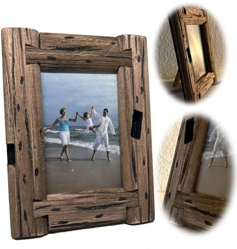 LS-LebenStil Holz Bilderrahmen Dehli 10x15cm Braun Vintage Fotorahmen Retro Standfuss…