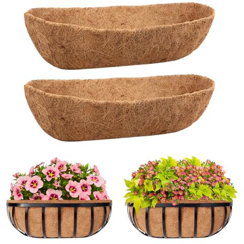 Riare 2Pcs Trough Coco Coir Liners 30Inch Coconut Coir Hanging Basket Liner for Planters Natural Coco Fiber Window Box Liners for Wall Planter, Window Basket Deck Railing Planter (2, 30inch)