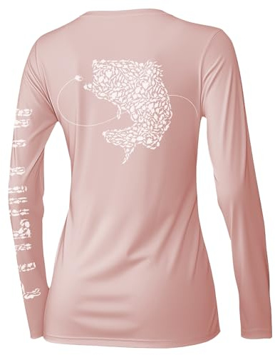 Palmyth Womens UPF 50+ Fishing Shirts Sun Protection Long Sleeve T-Shirt (Pink/Largemouth Bass, M)