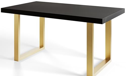 Industrieller Esszimmertisch LOFT-U, Größe: 160X90X77 cm, Wohnzimmertisch Farbe: Schwarz, mit Metallbeinen in Farbe Gold