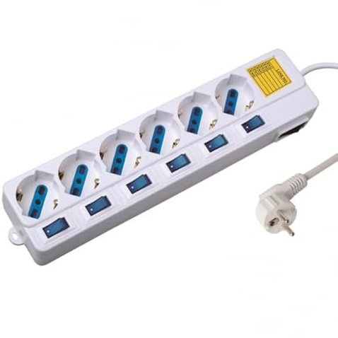 REGLETA EWENT 6 Tomas SHUKO Version Blanca 16A Con INTERRUPTOR ON/Off 1.5M