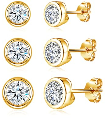 Josfeva Silber Ohrstecker für Damen, 3 Paare Ohrringe Silber 925 Stecker Set mit Zirkonia, Hypoallergen 4/5/6mm Klein Rund Schlafen Knorpel Ohrstecker, Gold Ohrschmuck mit Schmetterlingsverschluss