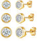 Josfeva Silver Stud Earrings for Women, 3 Pairs 925 Sterling Silver Round Studs Earrings Set, Gold 4/5/6mm Zirconia Studs, Hypoallergenic Tiny Cartilage Sleeper Earrings Jewellery with Gift Box
