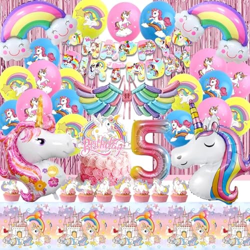 52 Stück Einhor Deko, Einhor Deko Kindergeburtstag, Einhor Geburtstagsdeko, Einhor Party Luftballons, Einhor Geburtstag Luftballons, Unicor Party Deko, Einhor Luftballons, Geburtstags 5 Jahre