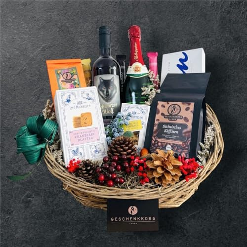 Rotkäppchen und der Wolf Geschenkkorb | Geschenkidee mit feinen Delikatessen | Hochwertiger Präsentkorb für jeden Anlass | Schön verpackt und bereit zum Verschenken