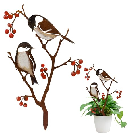 Sporgo Vogel Gartenstecker: Bemalte Vogel Gartendeko Rost Draussen Rost Deko Gemalter Vogel Rostdeko, Antiker Rost Deko für Garten, Gartendeko für Wohnzimmer, Fensterbank, Blumentopf, Balkon
