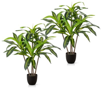 PASCH® 2 x Drachenbaum Kunstpalme groß (100 cm) - Langlebig & Naturgetreu | Realistische Kunstpflanzen groß | Künstliche Pflanzen groß | Palme künstlich | Künstliche Palme für natürliches Ambiente