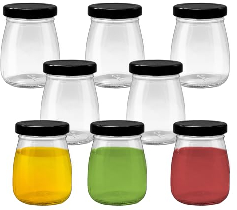 Aleker 8 PCS Small Glass Jars with Lids, 100ml Small Mason Jars with Lids, Leak-Proof Clear Glass Jars, Portable Mini Glass Bottles Storage Containers for Milk Jam Pudding Yogurt Honey Spices Ginger
