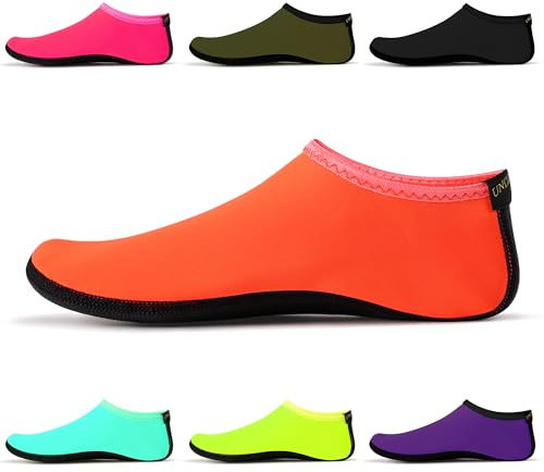 Chaussettes d'eau – Chaussures d'eau unisexes, chaussettes de yoga d'intérieur, pieds nus, plage, surf, plongée, pantoufles de piscine pour enfants et adultes Orange Taille UE 37-38 SWA15ORL