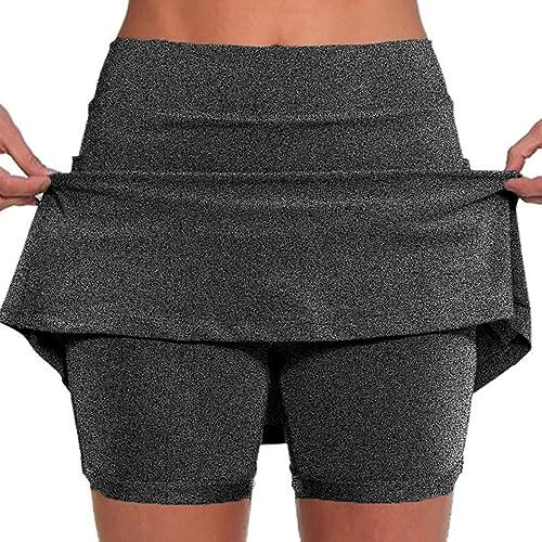 AMDOLE Jupe Short Femme avec Poches Sport Décontracté Jupe Couleur Unie Jupe Taille Moyenne Pantalons- La Randonnée, La Course, Le Cyclism Solide Taille Pas Cher (01B-Dark Gray, XL) Prime Deals