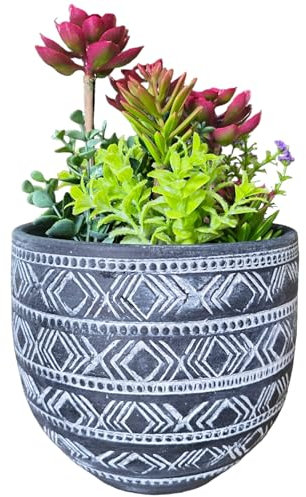 Maceta MACETERO para Interior/Exterior Barro Decorado Pintado Varias Medidas Color Gris Antracita (20 cms)