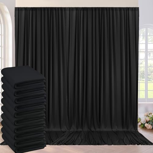 15×3 m Noir Rideau de Fond de fête, 10 Panneaux 1,5 m × 3m Anti - Rides Doux Soyeux Polyester Photo Toile de Fond décor Mariage Anniversaire Douche bébé Halloween Photo Fond