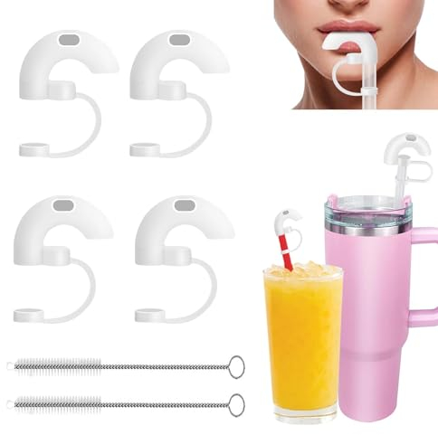 KASESSS 6 Stück Anti Wrinkle Straw Abdeckungen Set, Silikon Anti-Falten Trinkhalme Abdeckungen, Strohhalme Deckel, Plastik Strohhalme Deckel mit Strohreinigungsbürste, für Stanley-Becherzubehör