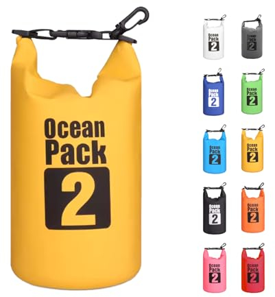 MORAINJAY 2L Wasserdichter Beutel, Gelb Dry Bag 2L/5L/10L/15L/20L/25L/30L Wasserdicht, Schützt Telefon, Roll Top wasserdichte Tasche Rucksack Packsack Seesack für Schwimmen/Rafting/Bootfahren