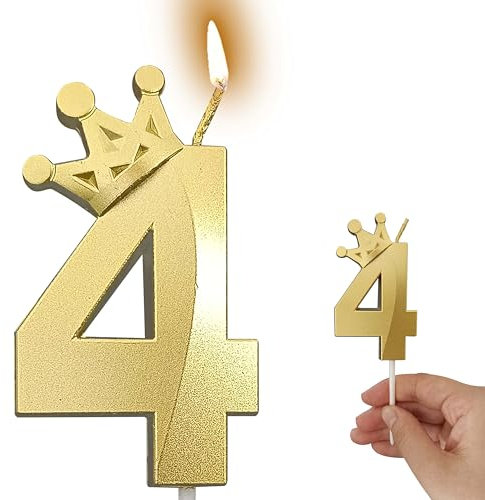 Generic Gold Number 4 Candles Birthday Cake Topper (Gold, 4)