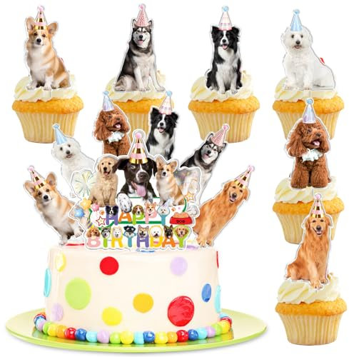 Hund Kuchen Deko 7 Stück,Hunde Tortendeko Geburtstag,Hund Kindergeburtstag Kuchendeko,Hund Cupcake Topper für Mädchen Junge Geburtstagdeko,Dog Theme Cake Toppers,Haustier Party Deko