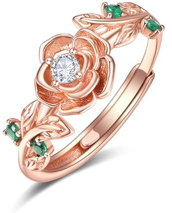 Zeuslia Rosegold Rose Ringe Silber 925 Verstellbar Diamant Ring Mit Geburtsstein April Schmuck Geschenke für Damen Frauen