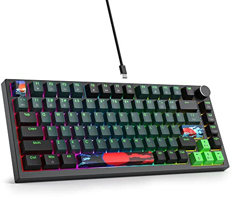 SbocKeeb V400 Custom Gaming Keyboard 75 percent Hot-Swappable, 75% Wired Mechanical RGB Keyboard with Gasket and Sound Absorbing Pads Programmable American QWERTY for Mac/Win V400 Sound wave