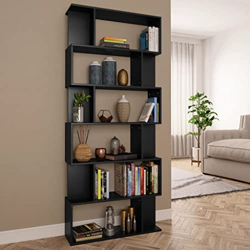 puraday Bücherregal Wohnzimmer/Raumteiler 80x24x192 cm DVD-Regale Holzwerkstoff Raumteiler Stehend Vielseitiges Regal Raumteiler Trennwand Schmal Arbeitszimmer Möbel Büro-Regale Schwarz