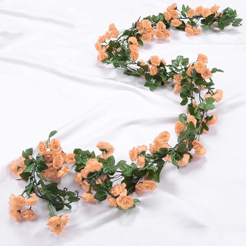 KtbeYTi 2 Piezas 69 Heads Guirnalda de Rosas Artificiales para Decoración Jardín del Banquete de Boda 180 cm Guirnalda de Flores de Vid de Rosas Falsas para Hogar Balcón Decoración de Pared (Champán)