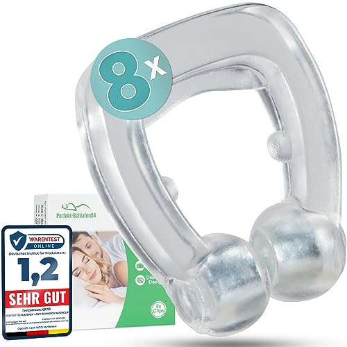 Perfekt-Schlafen24® Nasenspreizer Clip gegen Schnarchen (8er Pack) BPA Frei - Anti Schnarch Nasenclip für Männer & Frauen - Schnarchstopper zum besser Schlafen & Atmen - Antischnarchen Snore Stopper