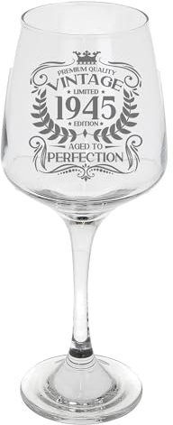 Always Looking Good 80th Birthday Gift Vintage 1945 Aged to Perfection Engraved Large Wine Glass Present for 80 Year Old Etched 400ml Wine Glass