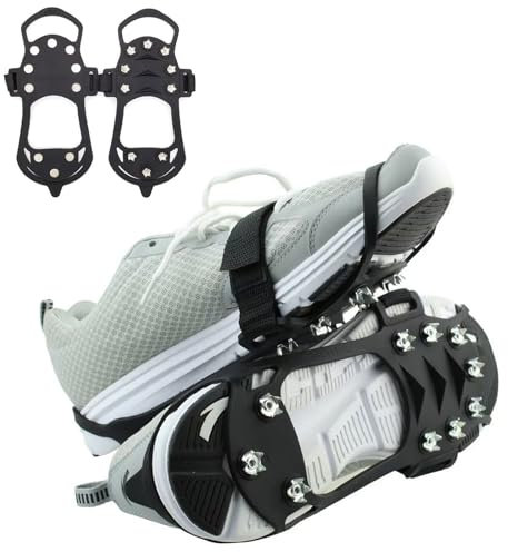 WLHFDC Steigeisen,Spikes Grödel für Schuhe,Schuhspikes mit 10 Edelstahl Zähne,Grödel Steigeisen für Bergschuhe Wanderschuhe,Anti-Rutsch Schuhspikes für Gehen Wandern Trekking Eisfischen Winter Outdoor