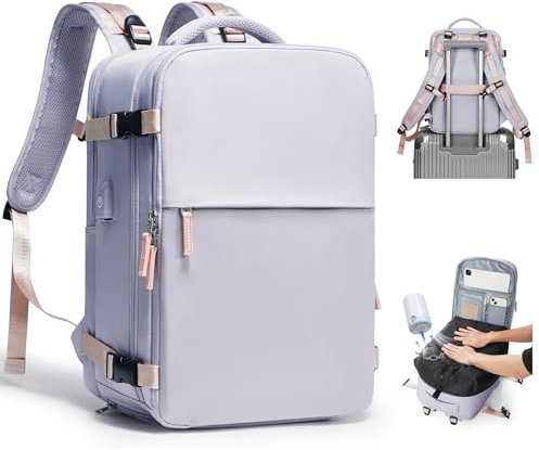 BJLFS Zaino sottovuoto da viaggio Borse da Cabina per Ryanair Bagaglio a Mano,Zaino con compressione sottovuoto,Zaini Casual con Sacchetti sottovuoto con pompa a mano,Viola