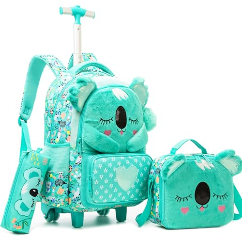 Meetbelify Kinder-Rollrucksack mit Rollen für elementare Mädchen, Jungen, Reisegepäck, Handgepäck-Rucksack, 01 Koala, 16.5H x 11.8W x 1D, Modern