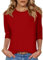 Kistore 3/4 Length Sleeve Womens Tops Round Neck Work Blouses Dressy Casual Summer Basic Half Sleeves T Shirts Red Large