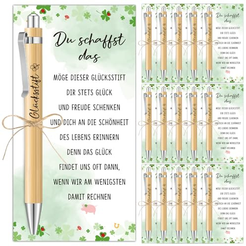 BOFUNX 20pcs Glücksstift Holzkugelschreiber mit Du Schaffst Das Karten Glücksbringer Prüfung Mutmacher Geschenke Abschiedsgeschenk Dankeschön Geschenke für Prüfung Kollegen Erzieherin Lehrer Schuler