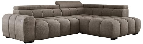 DomiMeble DomoHome Freistehend Ecksofa Ombo 297x137cm, L-Form, GRAU mit Schlaffunktion 125x193cm, Sofa mit Verstellbarer Rückenlehne, Strukturstoff Eden, Verstellbare Kopfstütze