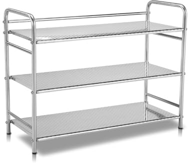 TAO ONE Schuhregal 3-stufig Edelstahl Platzsparend robust für Flur | 3-stufiges Schuhregal aus Edelstahl. Platzsparend. Ideal für Flur und Kleiderschrank.