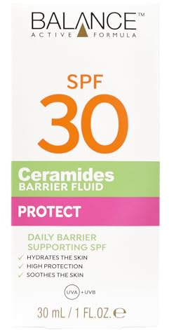 Balance Active Formula Ceramides Barrier Fluid SPF 30 (30ml) - Lightweight Hydrating Daily Face Sunscreen with 3 Essential Ceramides for Sensitive & Dry Skin