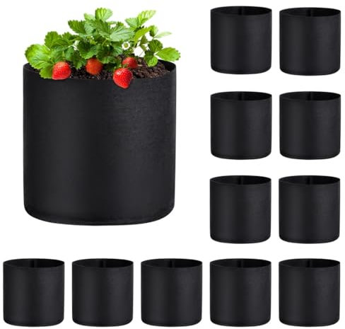 12 Stück 1,9 l Vlies-Pflanzbeutel, atmungsaktiver Stoff, Pflanztöpfe für Gartenarbeit, perfekt für Gemüse, Blumen und Obst