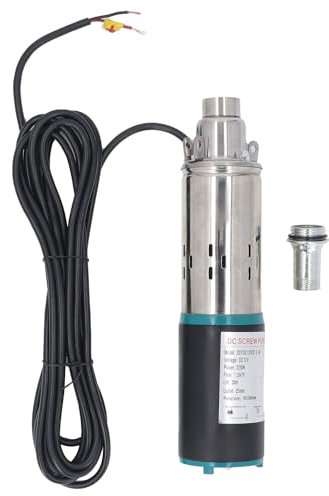 Asixxsix Pompa Sommergibile DC 12v Deep Well Well, Pompe per Acqua in Acciaio Inossidabile a Testa d a 98,4 Piedi con Cavo di Alimentazione d a 23 Piedi, Pompa a Vite a Flusso 1,2 M³/h