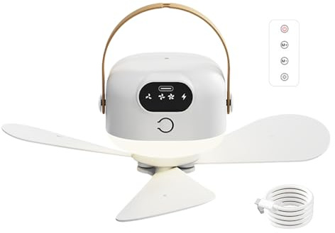 usefulbeauty Ventilador de techo para tienda – Ventilador USB recargable portátil – Ventilador de techo de 3 velocidades con mando a distancia e iluminación para jardín terraza camión