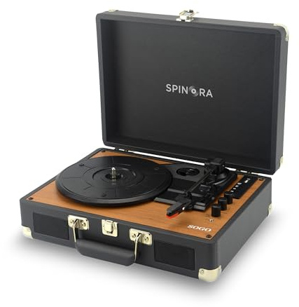 SOGO Tocadiscos Vinilo Bluetooth con Altavoz Integrado Reproduce 33 45 78 RPM - Tocadiscos Retro Moderno con Altavoz Interno - Toca Discos Vinilo Portátil con Diseño Compacto y Elegante