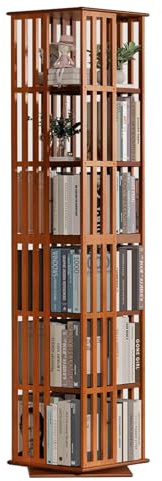XCRFKGW 360° Drehbares Bücherregal, Mit 5/6 Stöckiges Bamboo Lagerregal, Bodenstehendes ständer Bücherschrank, Präsentations für Kinder Und Erwachsene Wohnzimmer, Arbeitszimmer, Büro (6 Fächern)