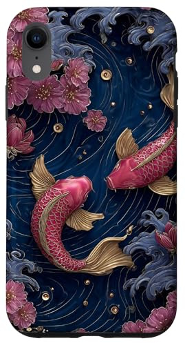 Pink Koi Aesthetic Japanese Fish And Flower Pattern Case for iPhone XR