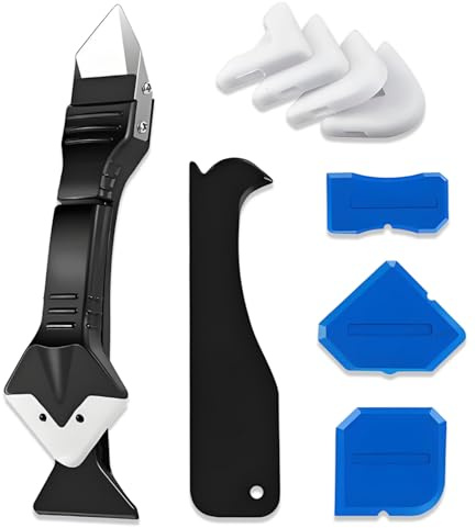 4 in 1 Abdichtungswerkzeug mit 5 austauschbaren Silikonpads - Silikonentferner Werkzeug & Dichtmittel Finishing Tool für Bad, Küche, Fenster, Boden & Waschbecken Fugen - Professionelles Fugenentferner