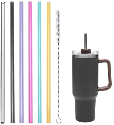 Pack of 6 Straws for Stanley Cup, Stanley Cup Accessories, Reusable Coloured Straw Set, Tritan Straw Suitable for Stanley Cup 40/30 oz, with 1 Cleaning Brush, BPA-Free (30.5 cm x 1 cm)
