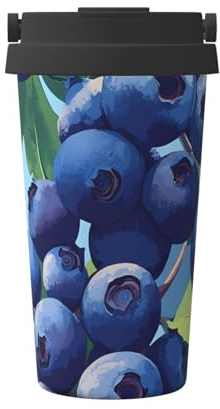 ZSUUGJ Blueberry Tasse à café isotherme avec anneau de transport rétractable, couvercle étanche à une pression, en acier inoxydable 304