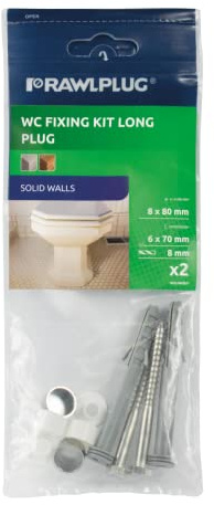Rawlplug Vertical Toilet Fixing Kit for Shallow Holes | WC Bidet Set | Fix to Floor with Caps | Toilet Tanks Fixing Kit with Screws, Plugs, Bushes | Toilet Accessories, Silver, 6x75,R-S1-WCB-F