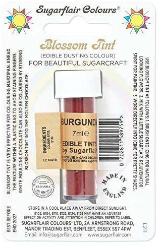 Sugarflair Blossom Tint Burgundy Food Colouring and Dusting Powder, Matt Finish, Brush On or Mix with Rejuvenator Spirit to Create a One of A Kind Cake - 7ml