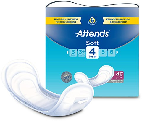 Attends Soft 4 Super, Hygiene-Einlagen, bei mittlerer Blasenschwäche, 3 x 46 St